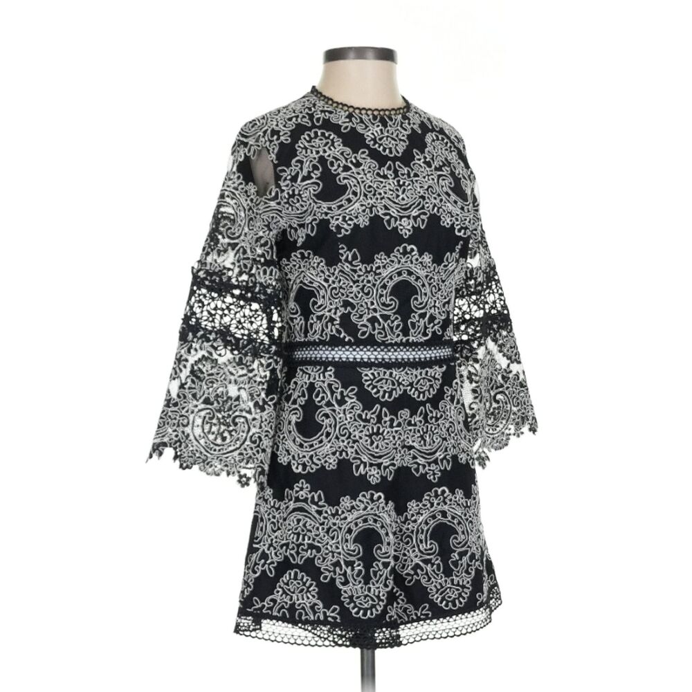 Alexis Veneda Lace Romper Women XS Black Coquette Sheer Chic Cocktail 3/4 Sleeve